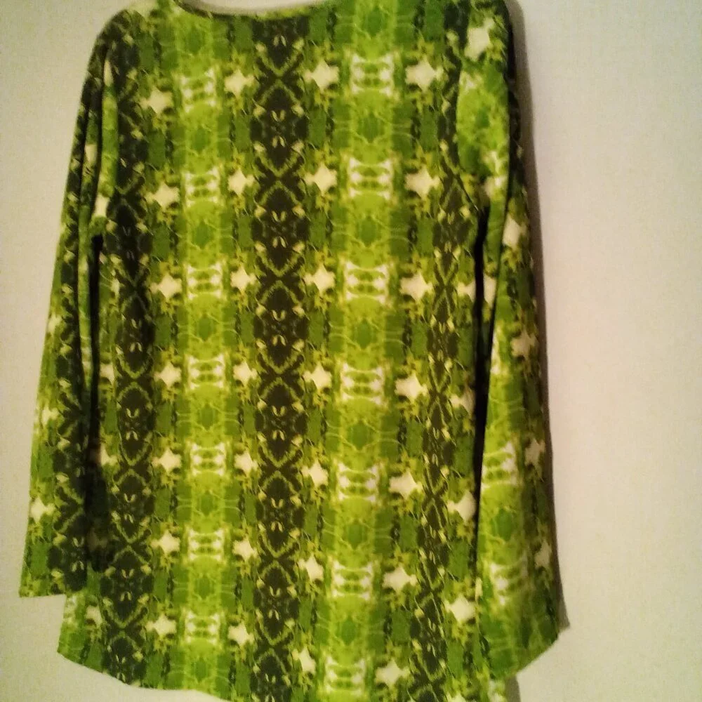 Linea by Louis Dell'Olio Shirt Tunic Women S Long Sleeve Tassel Pattern Green